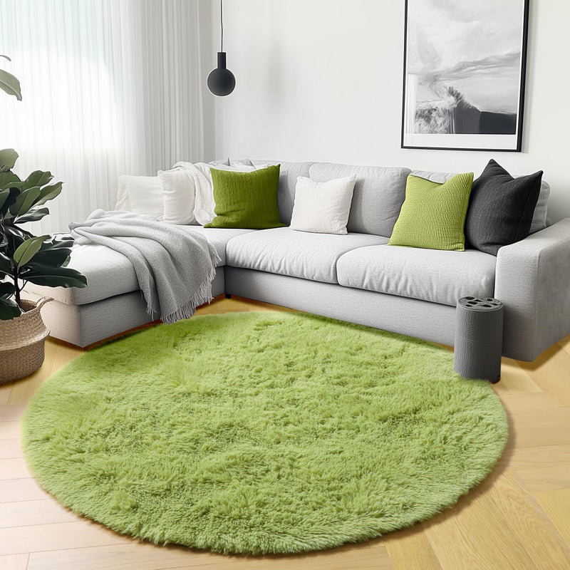 ONASAR Grass Green Round Area Rug 4ft, Soft Bedroom Circle Rugs Floor Mat for Kids Girls Teen Room, Cute Fluffy Plush Shaggy Carpet for Baby Nursery Living Room Playroom Dorm Home Decor - Image 4